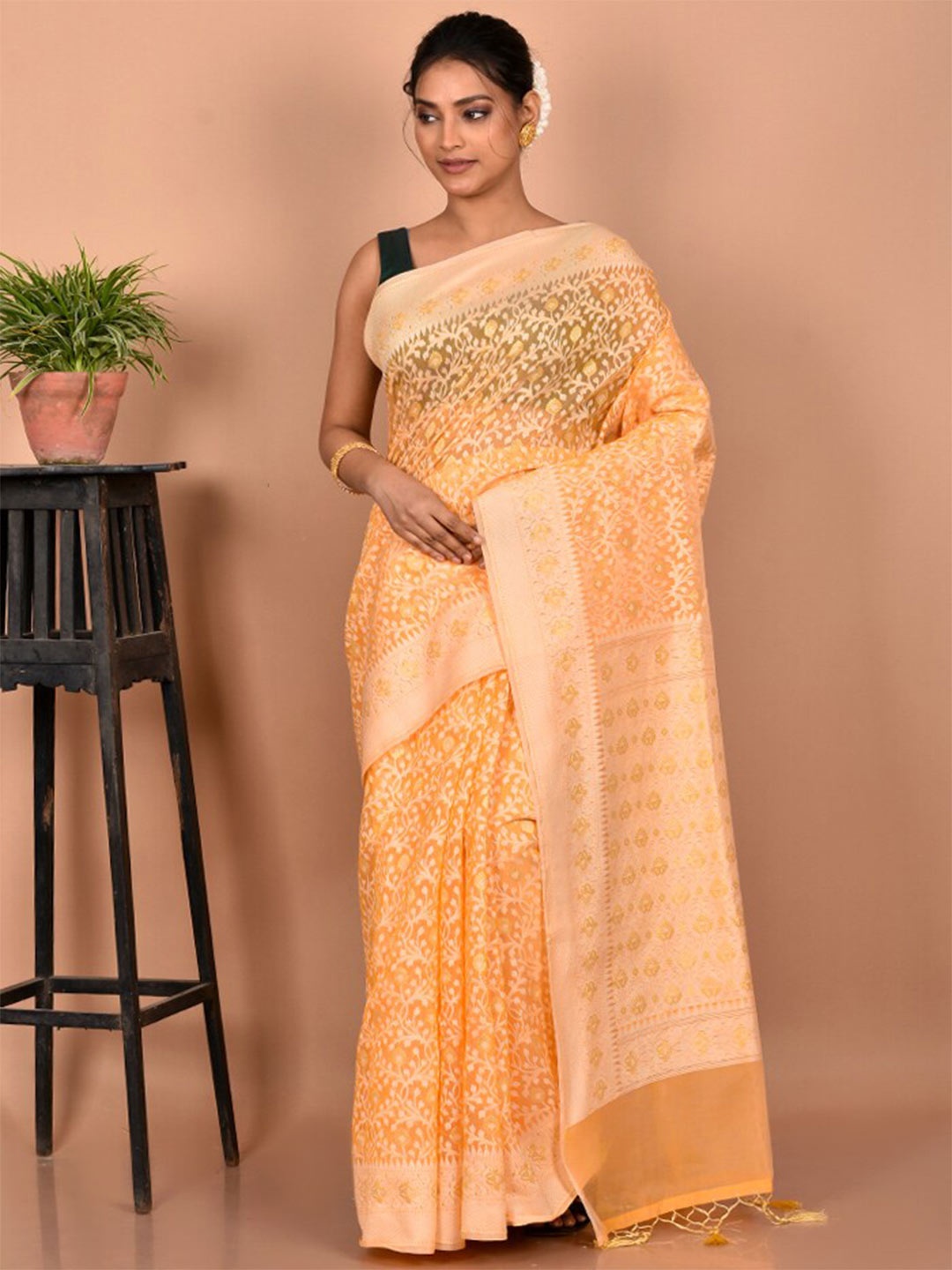 

AllSilks Woven Design Zari Saree, Yellow