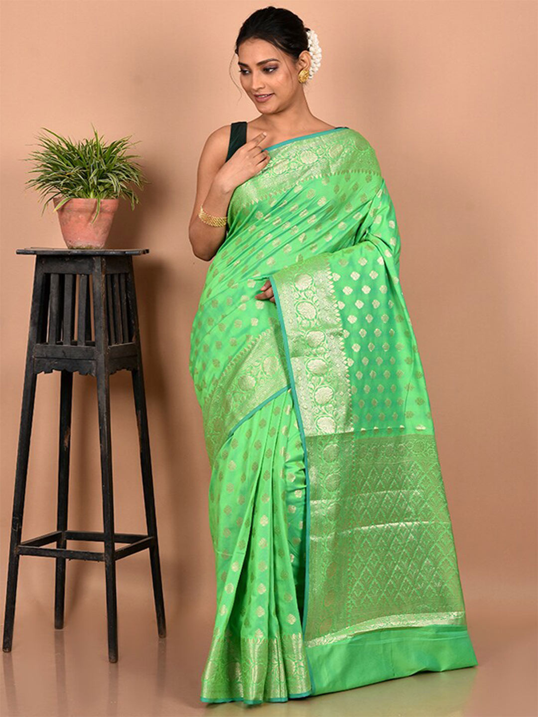 

AllSilks Woven Design Zari Uppada Saree, Green