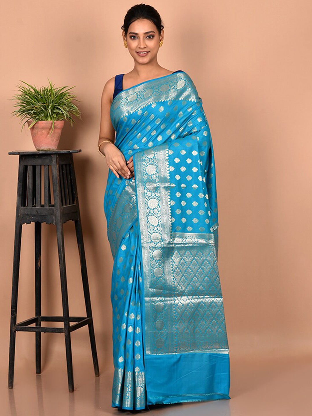 

AllSilks Ethnic Motifs Zari Silk Blend Uppada Saree, Blue