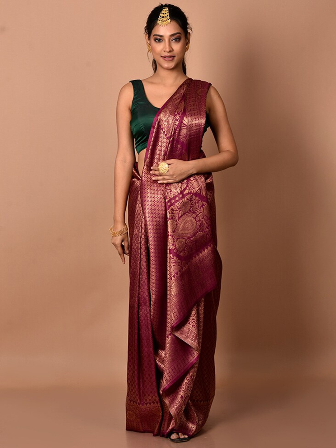 

AllSilks Ethnic Motifs Zari Silk Blend Saree, Purple