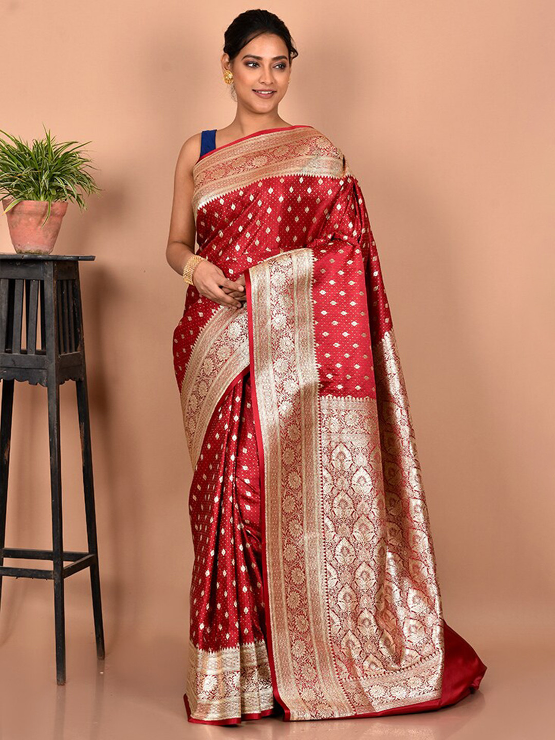 

AllSilks Woven Design Zari Silk Blend Banarasi Saree, Maroon