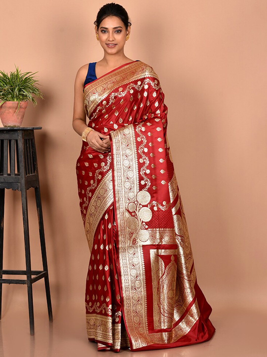 

AllSilks Woven Design Zari Silk Blend Banarasi Saree, Maroon