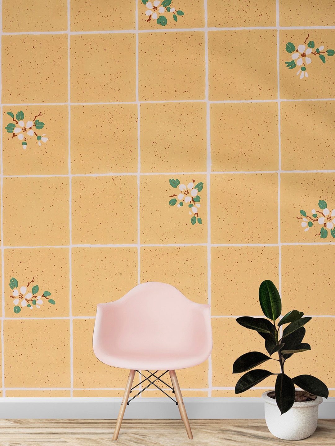 

Bonhomie Yellow Floral Checked Wall Sticker Wallpaper