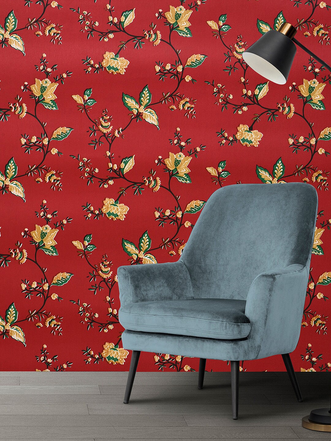 

Bonhomie Wallopedia Red & Green Floral Printed Self Adhesive Wall Sticker Wallpapers