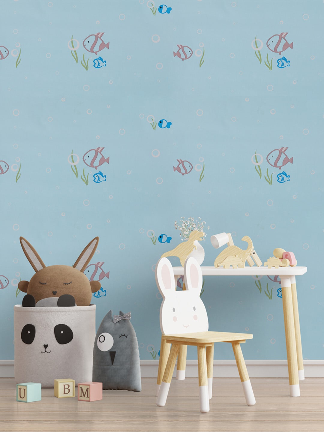 

Bonhomie Fish Printed Simple Elegant Self Adhesive Wall Sticker Wallpapers, Blue