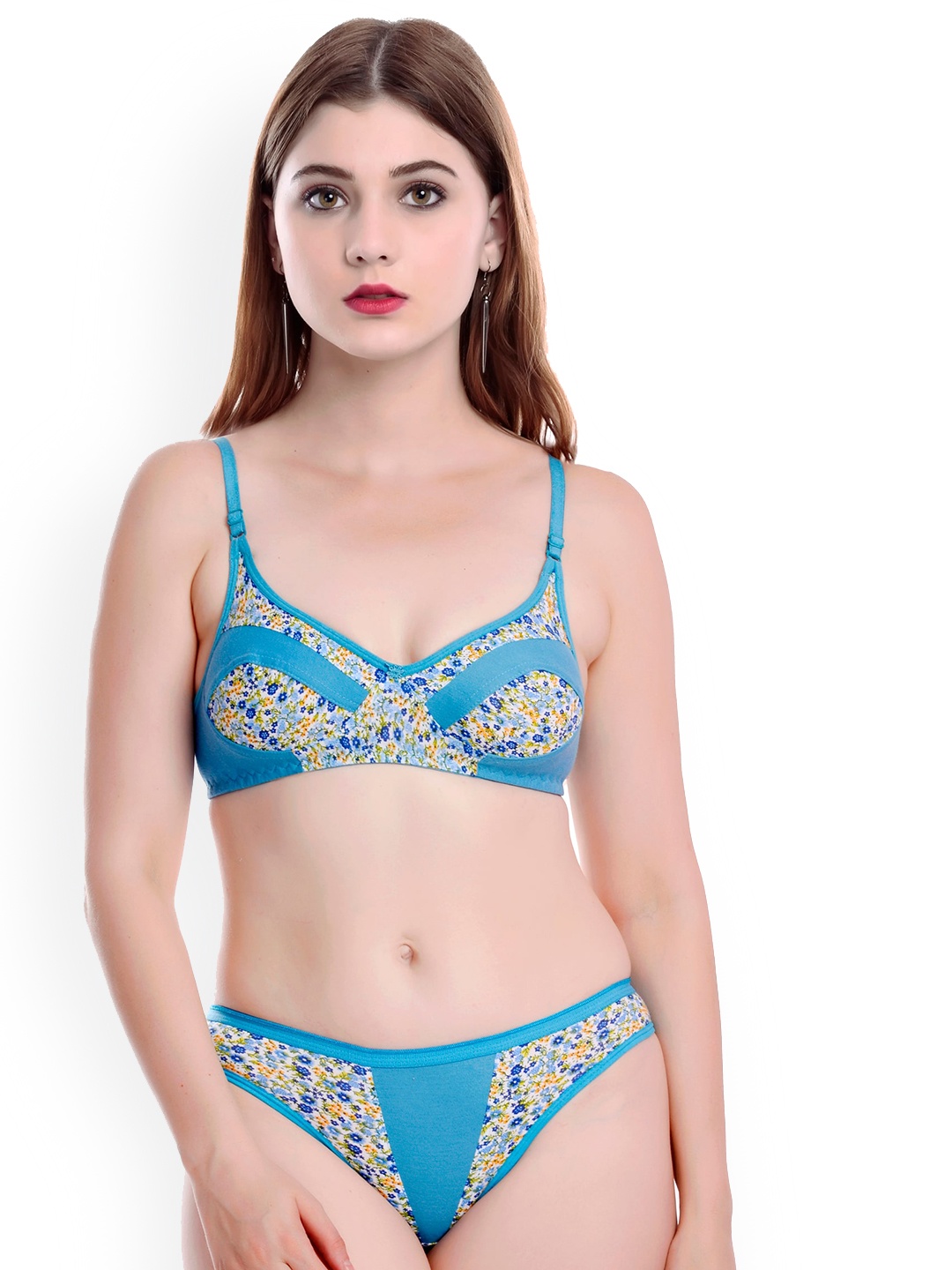 

AROUSY Women Printed Non Padded Cotton Lingerie Set, Blue