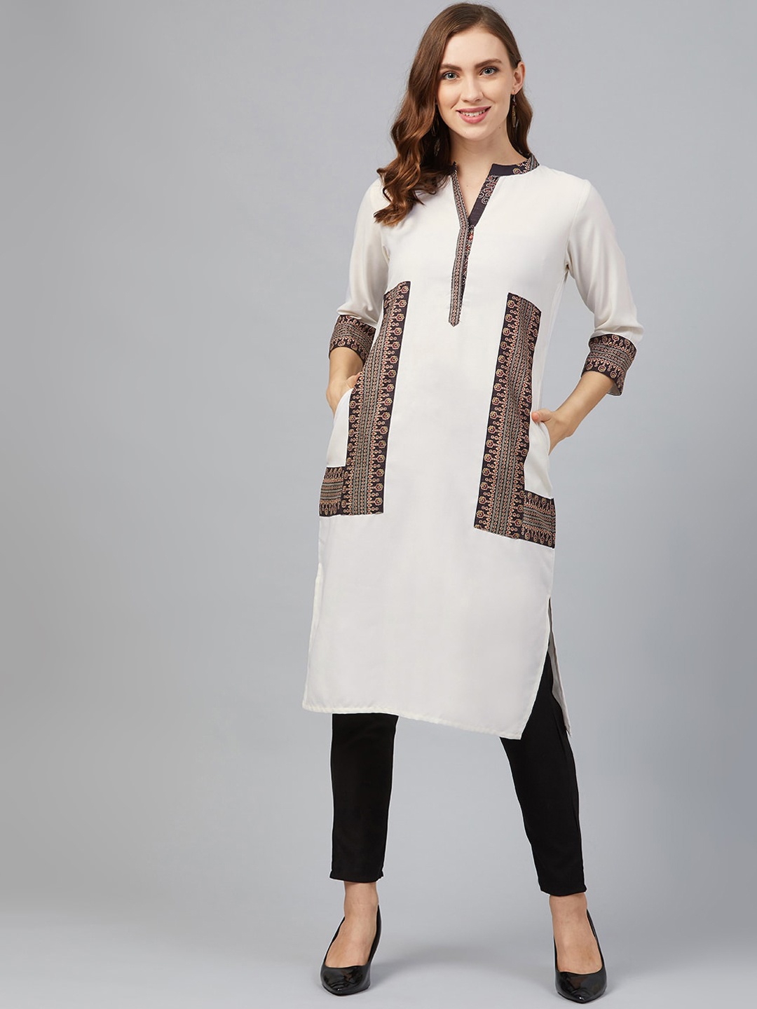 

ZIYAA Women Ethnic Motifs Printed Straight Kurta, Cream