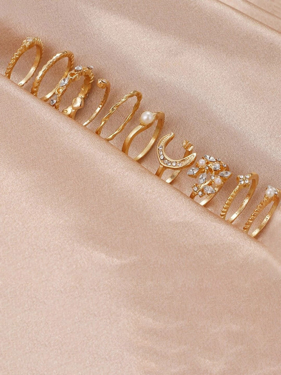 

Jewels Galaxy Women Set Of 10 Gold-Plated Stone Studded Contemporary Finger Rings