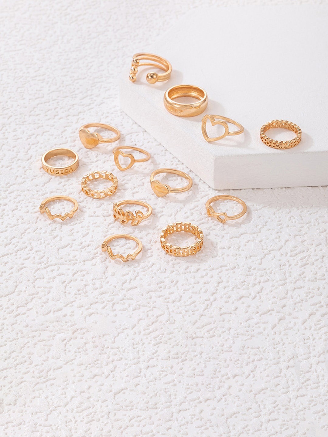 

Jewels Galaxy Women Set Of 14 Gold-Plated Adjustable Finger Ring
