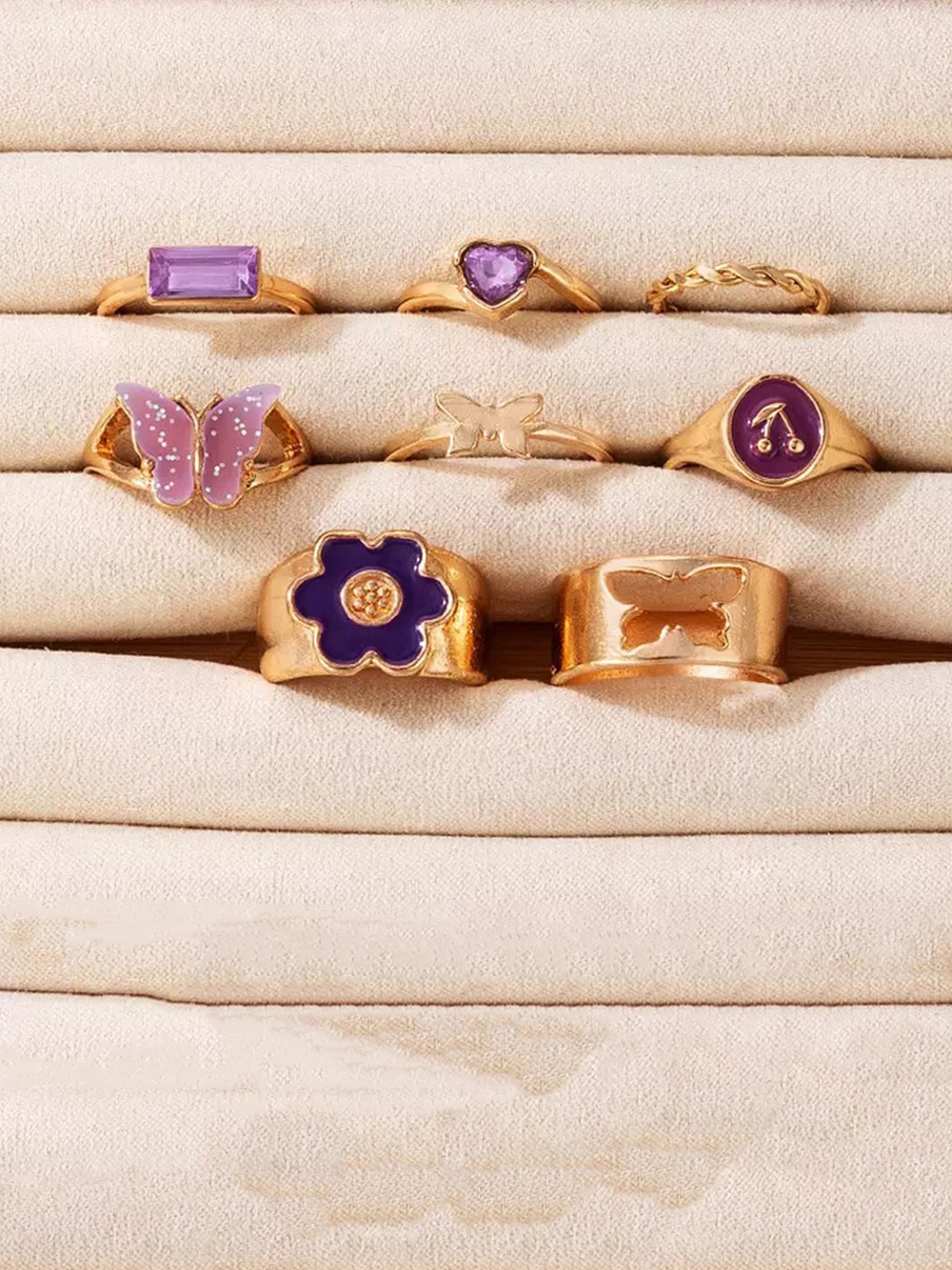 

Jewels Galaxy Women Set Of 8 Gold-Plated Stone-Studded Finger Ring