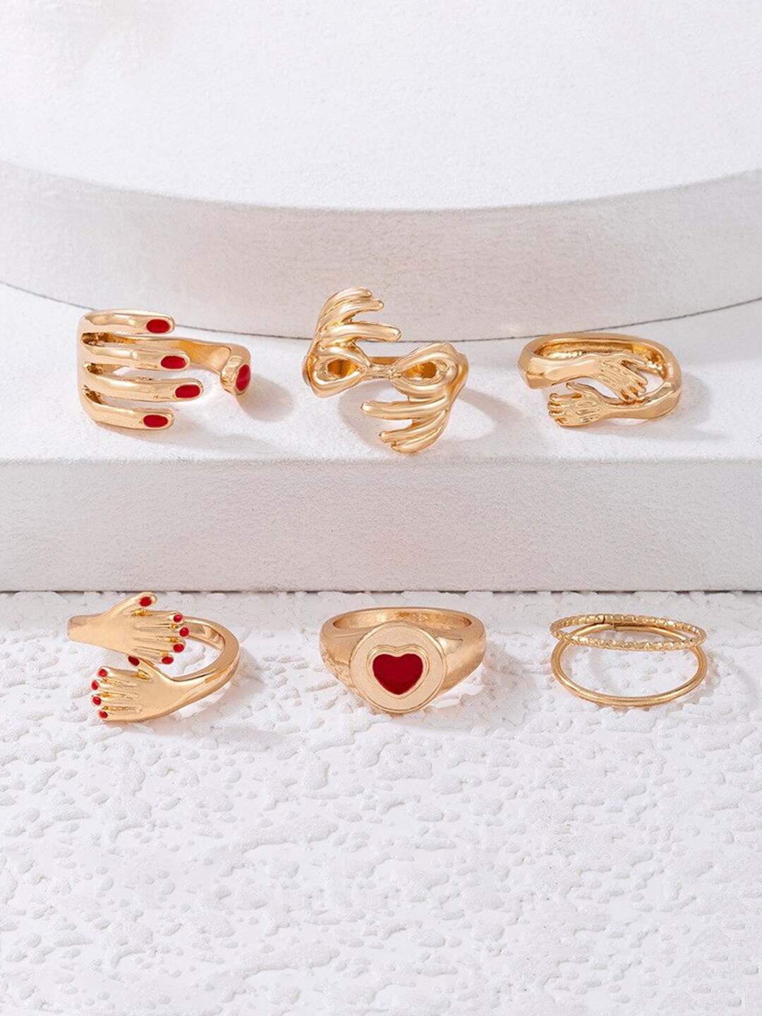 

Jewels Galaxy Women Set Of 6 Gold-Plated Hug Adjustable Finger Rings