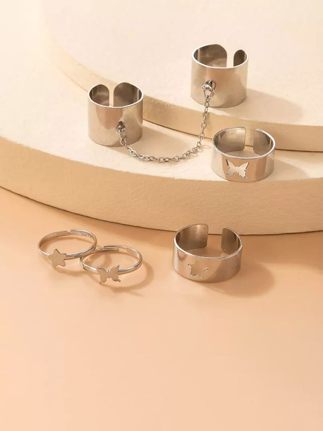 

Jewels Galaxy Set Of 6 Silver-Plated Adjustable Finger Rings