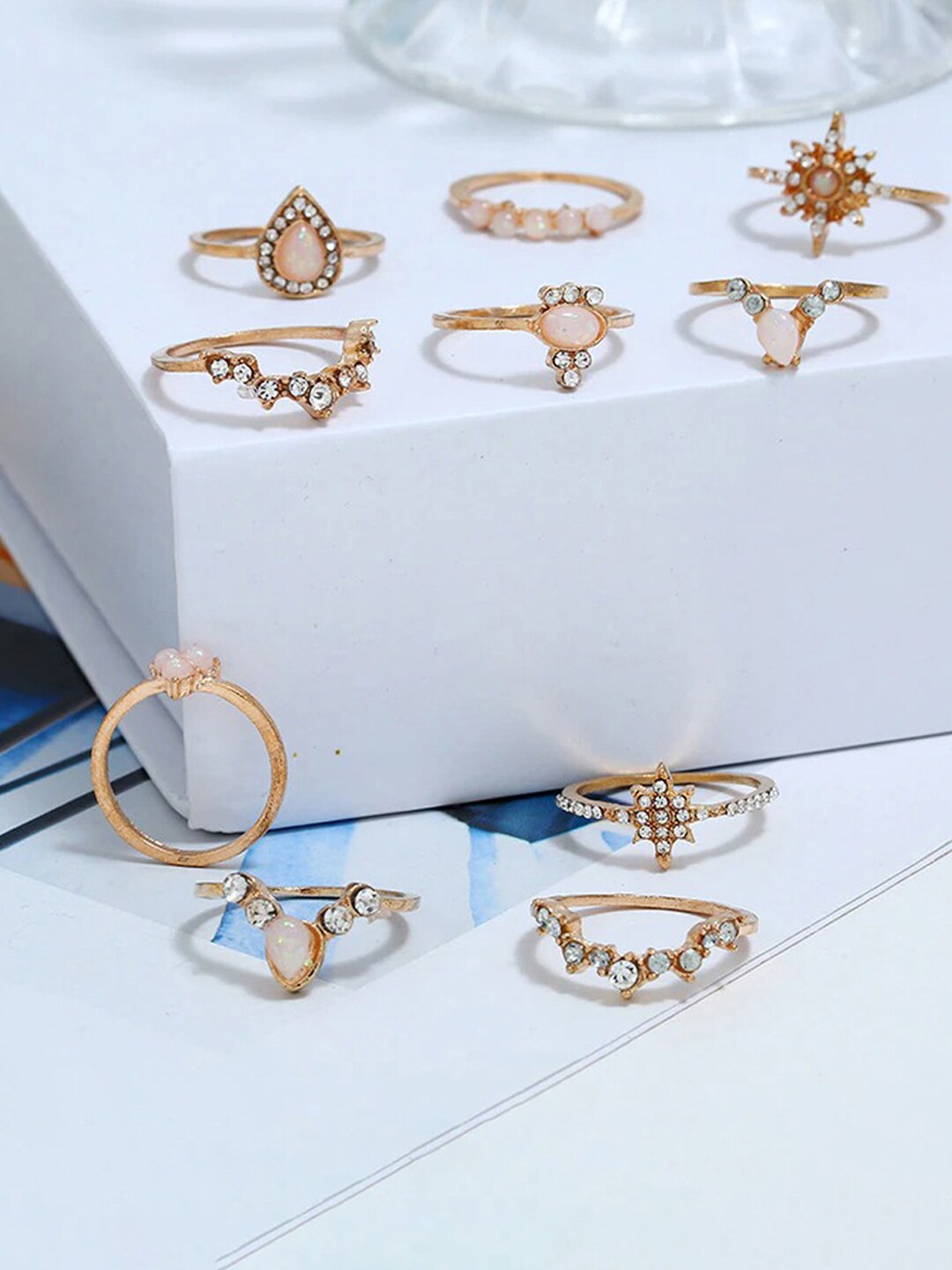 

Jewels Galaxy Set Of 10 Gold-Plated Stone-Studded Finger Rings