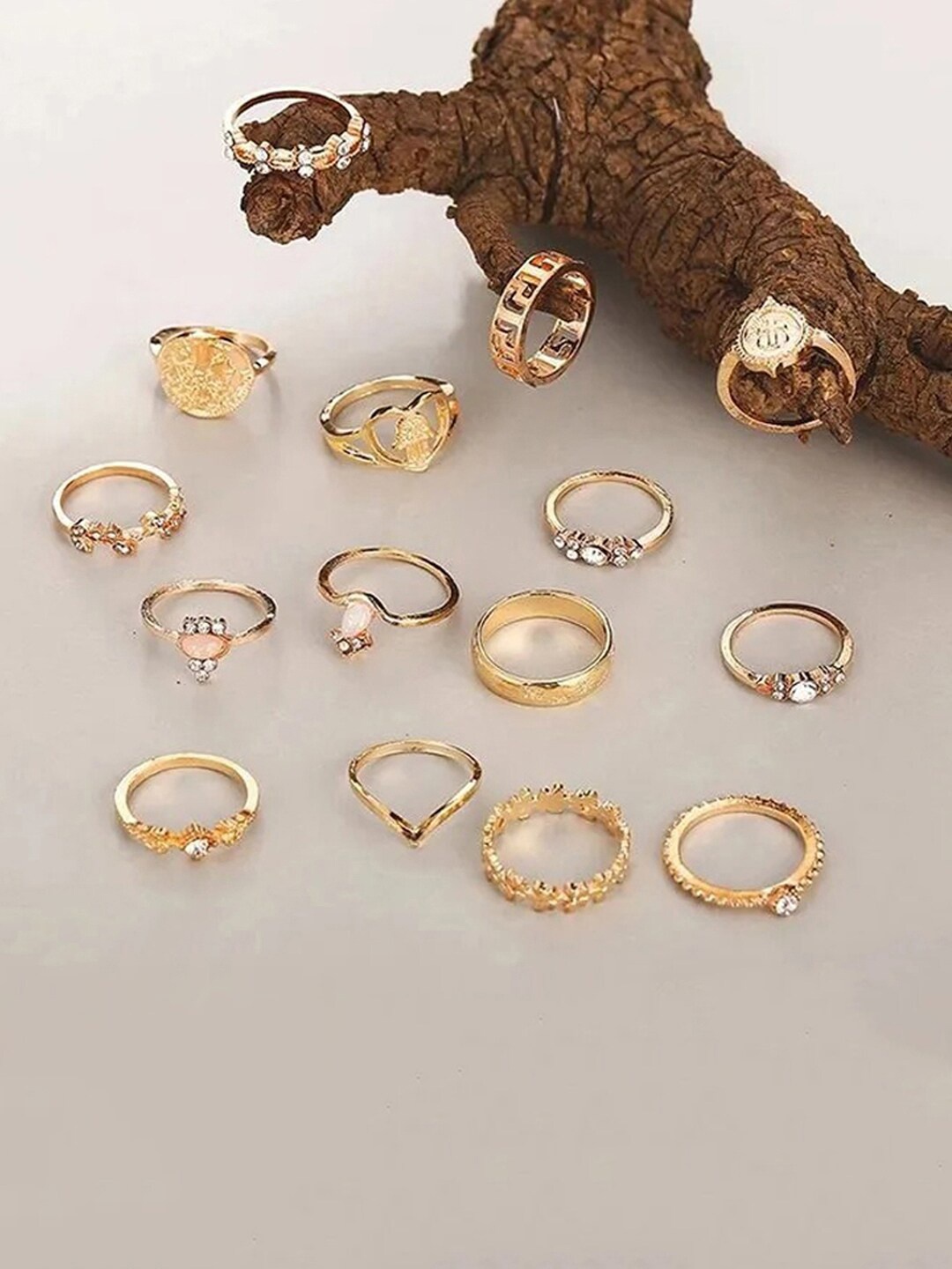 

Jewels Galaxy Set Of 15 Gold-Plated Stone-Studded Finger Rings