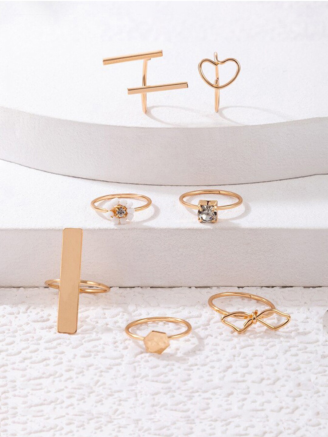 

Jewels Galaxy Set Of 7 Gold-Plated Contemporary Stackable Finger Ring