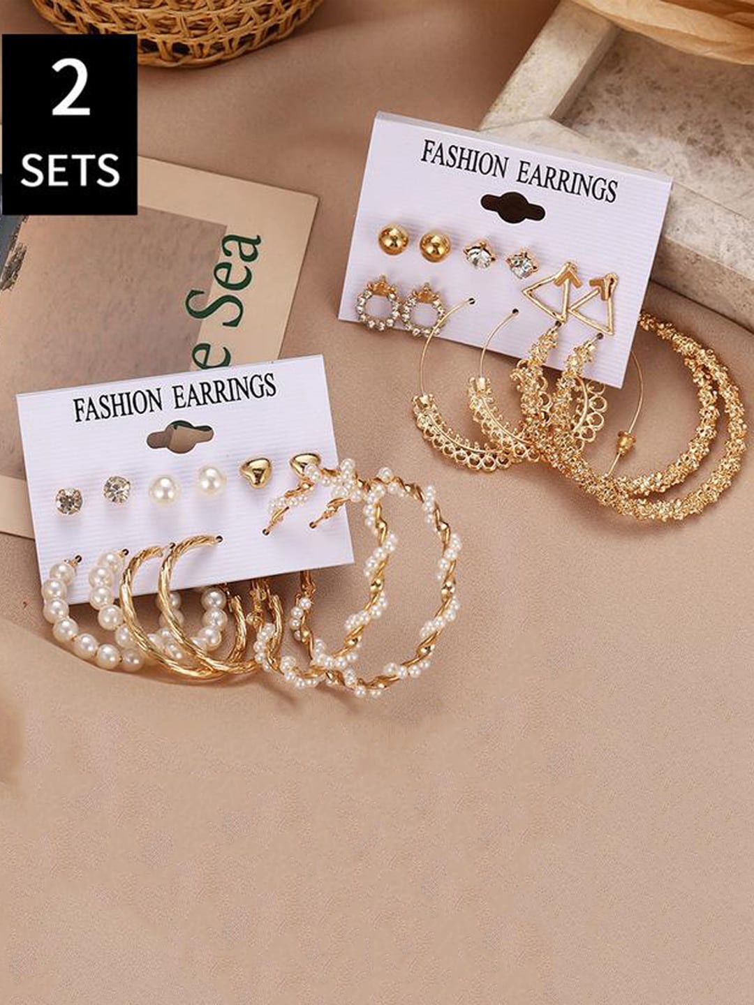 

Jewels Galaxy Set of 12 Gold-Plated Contemporary Studs & Hoop Earrings