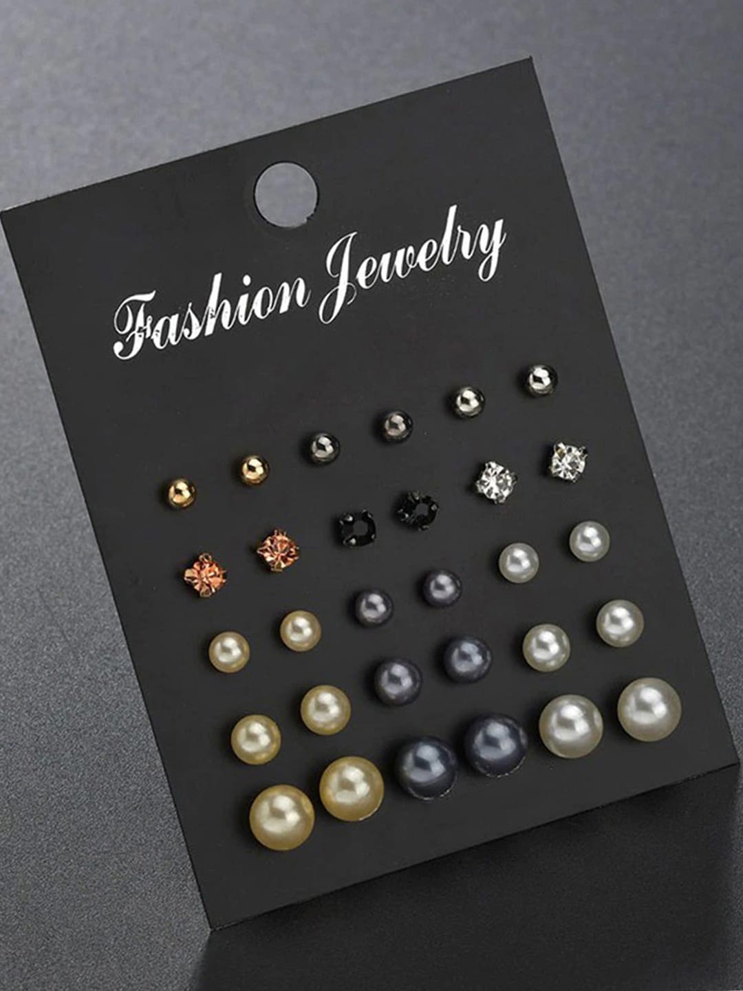 

Jewels Galaxy Set of 15 Contemporary Gold Plated Studs Earrings, White