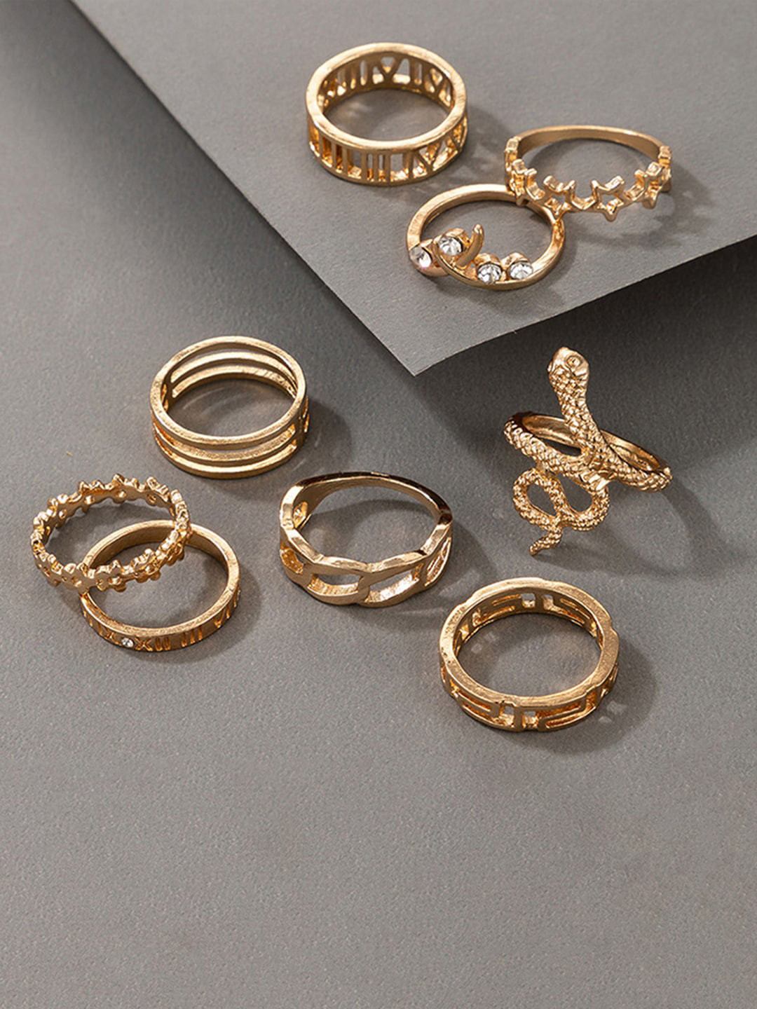 

Jewels Galaxy Set Of 9 Gold-Plated Snake Inspired Stackable Finger Rings