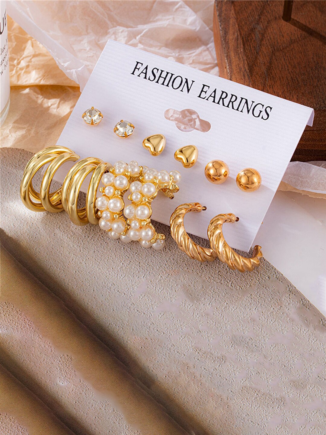 

Jewels Galaxy Set of 6 Contemporary Studs Earrings, Gold