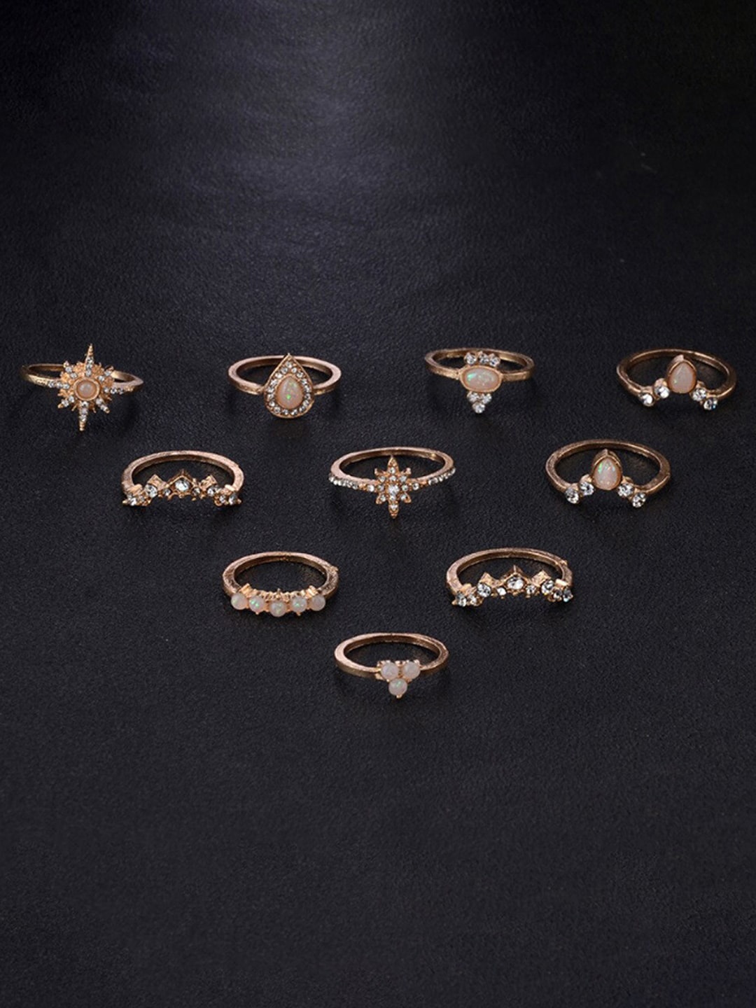 

Jewels Galaxy Set Of 10 Gold-Plated Stone Studded Finger Rings