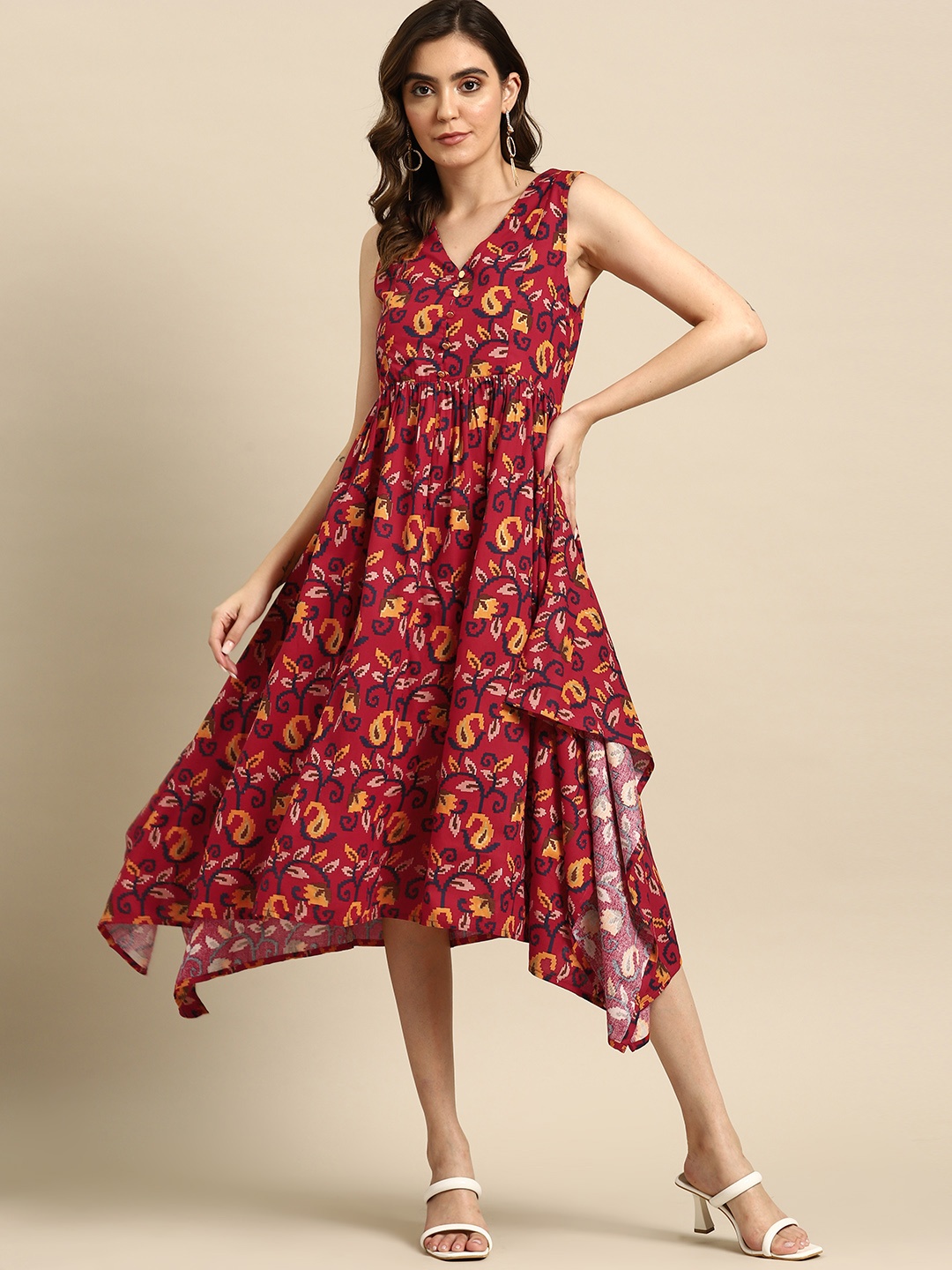 

all about you Printed Asymmetric Hem A-line Dress, Red