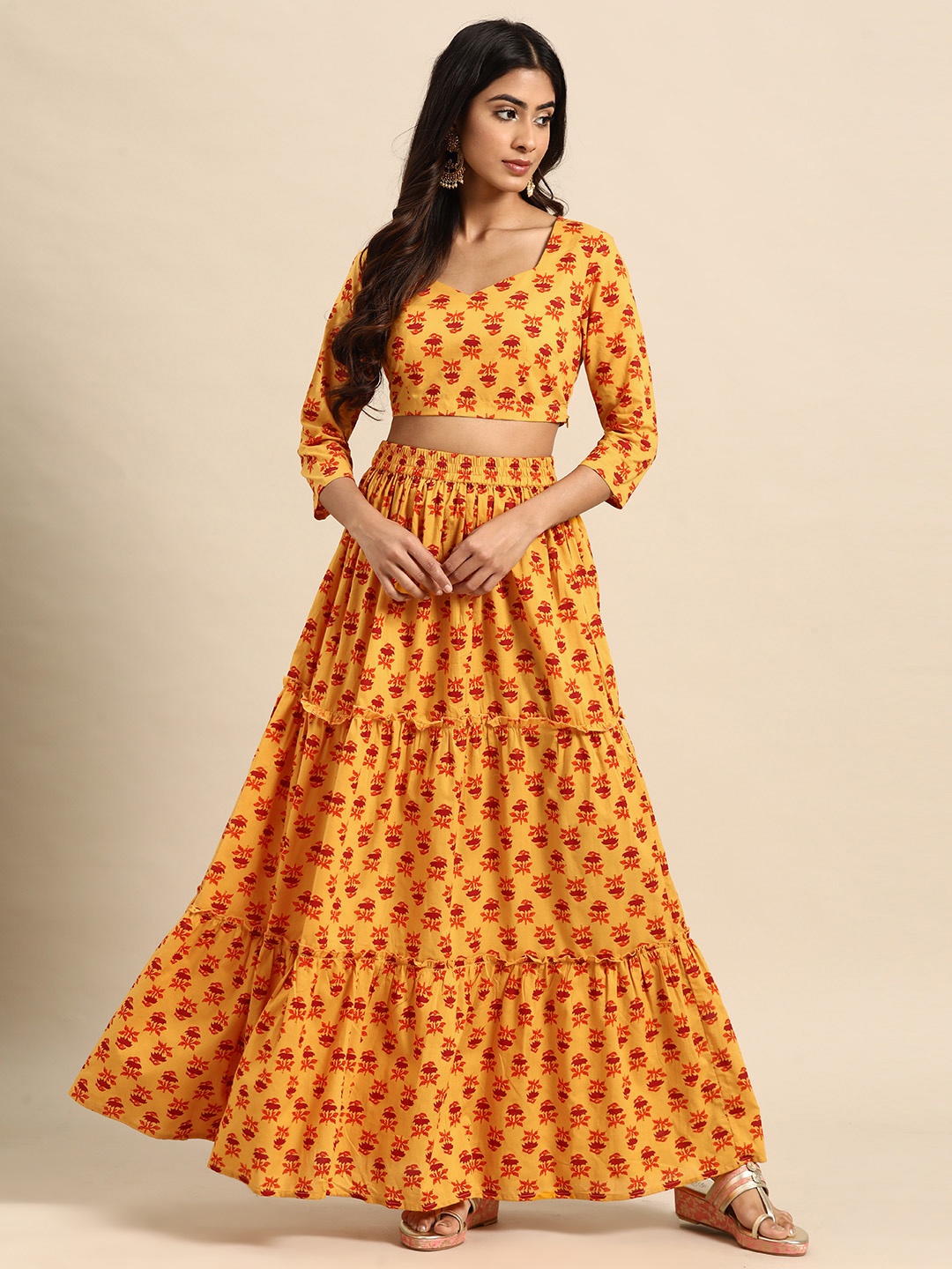 

all about you Cotton Printed Ready to Wear Lehenga Choli, Yellow