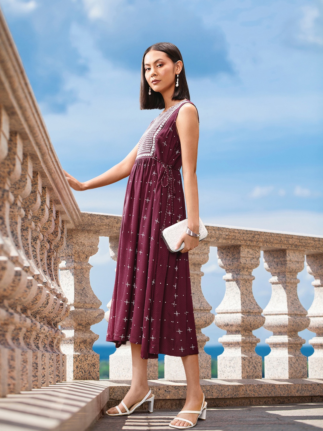

all about you Printed Midi A-Line Ethnic Dress, Maroon