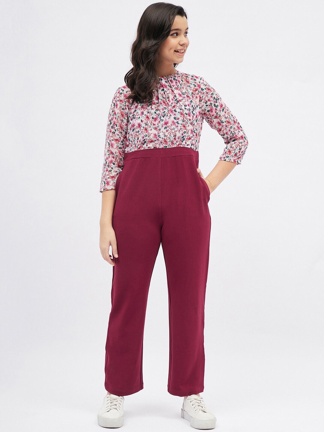 

luyk Girls Floral Printed Basic Jumpsuit, Maroon