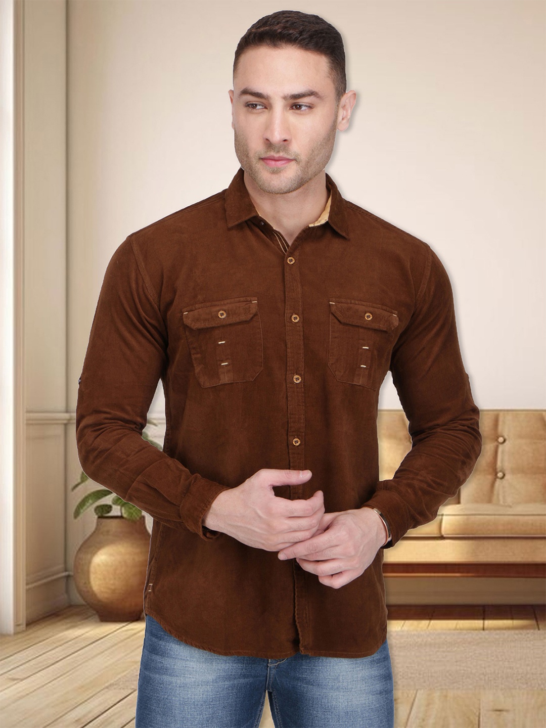

Kuons Avenue Men Smart Slim Fit Cotton Casual Shirt, Brown