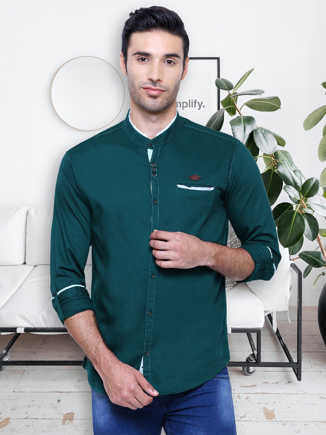 

Kuons Avenue Men Smart Slim Fit Cotton Casual Shirt, Green