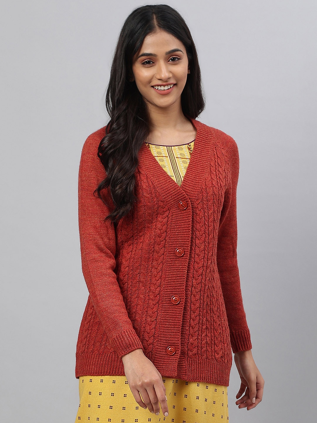 

AURELIA Women Cable Knit Cardigan, Orange