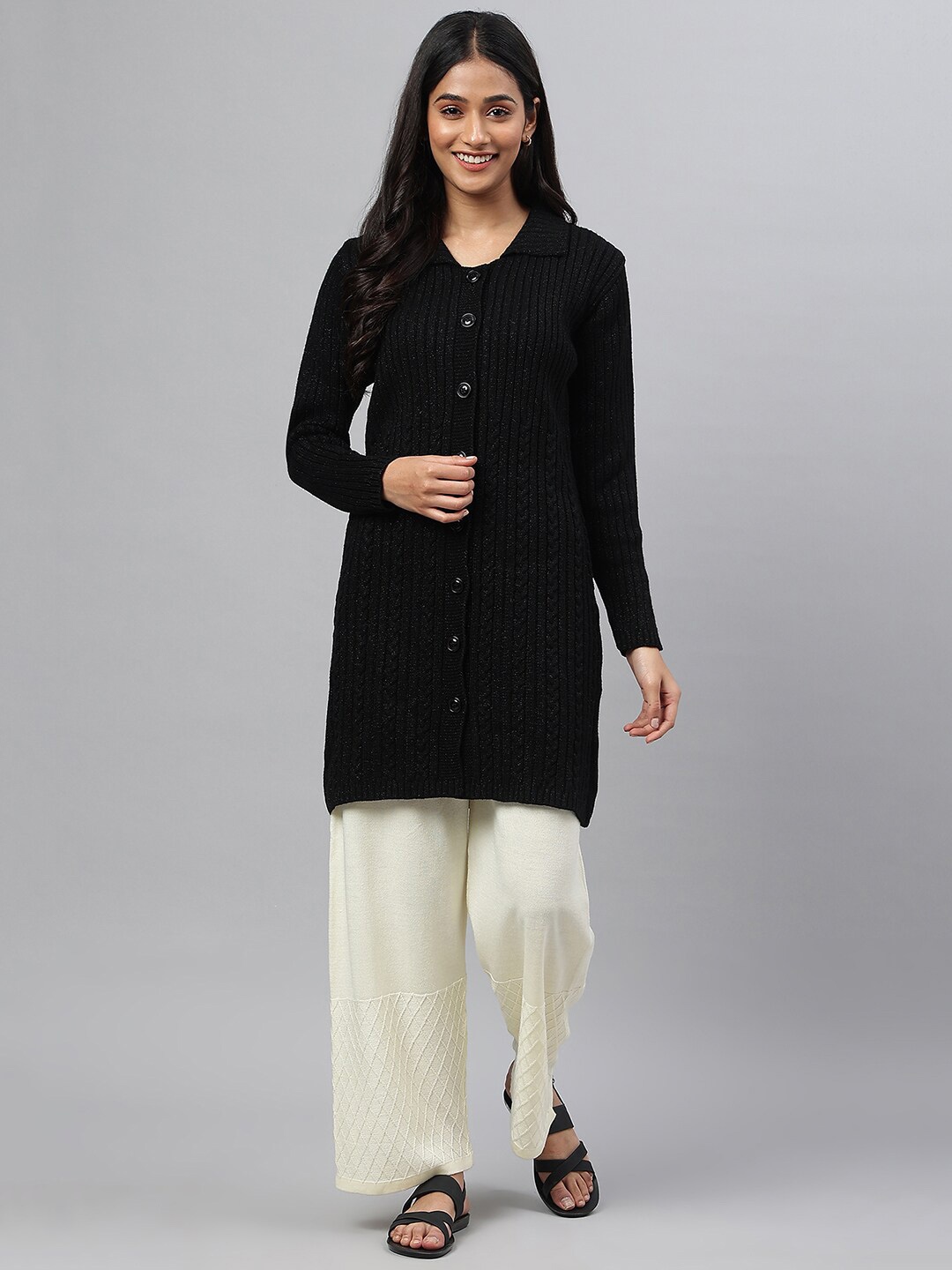 

AURELIA Women Cable Knit Longline Cardigan, Black