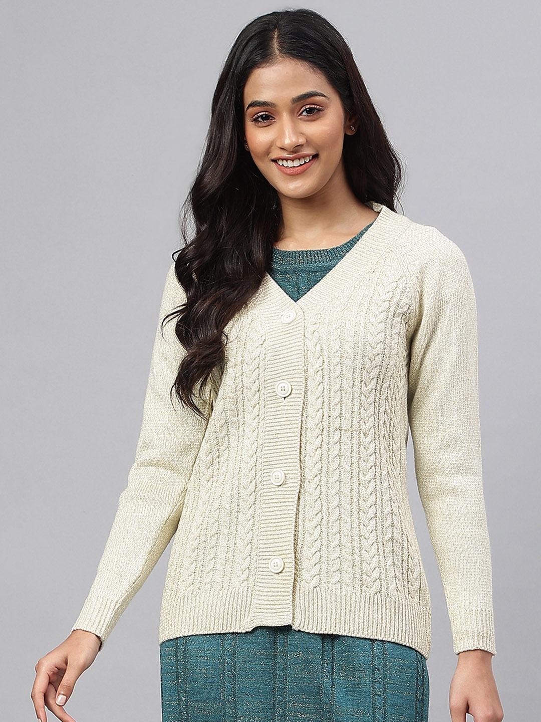 

AURELIA Women Cable Knit Cardigan, White