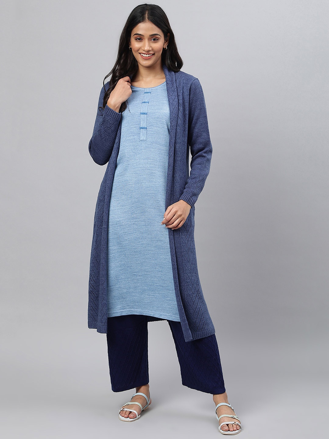 

AURELIA Women Longline Acrylic Front Open, Blue