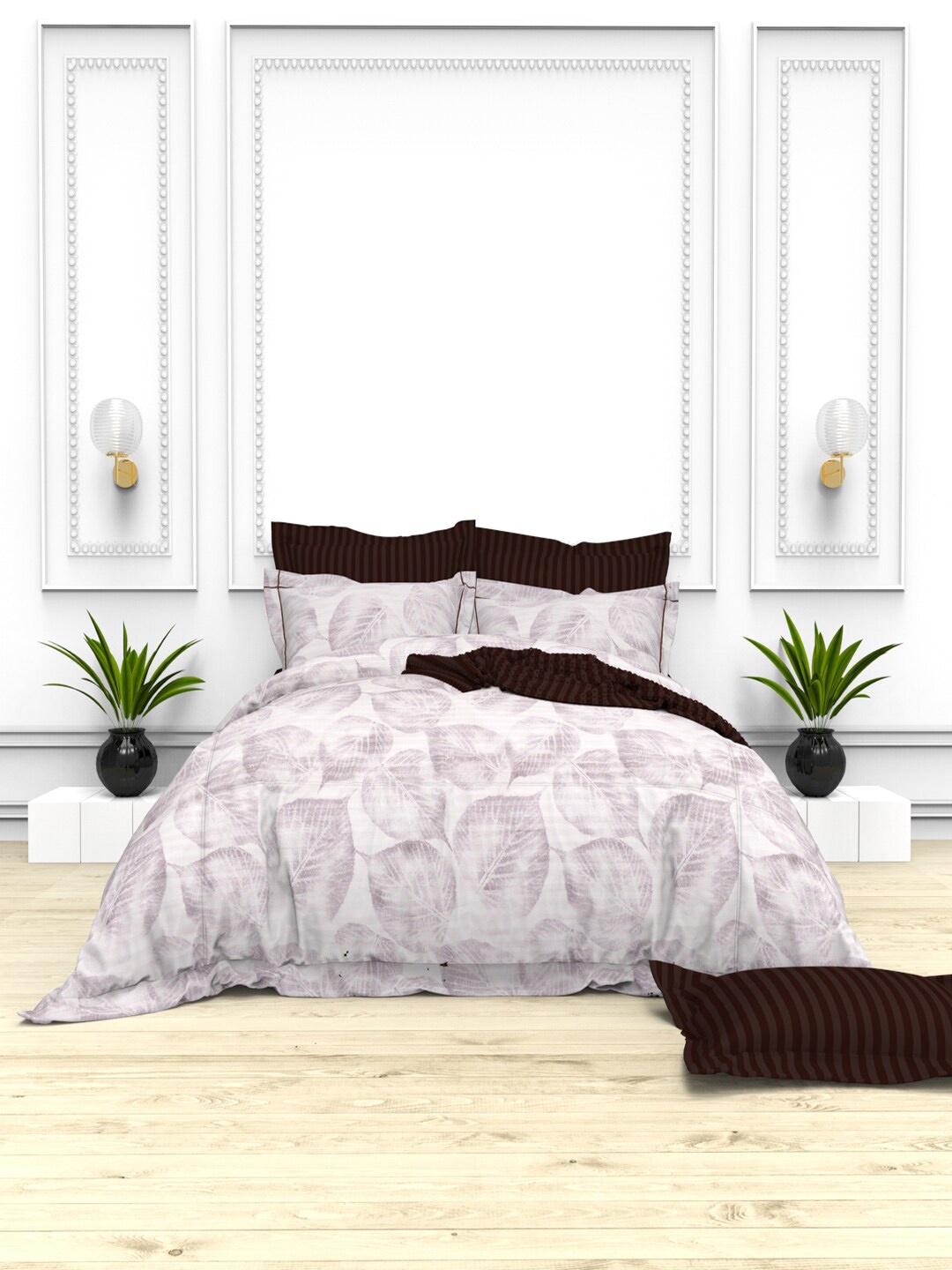 

THE WHITE MOSS Pink & White Floral 100% Cotton 220 TC King Bedsheet with 4 Pillow Covers