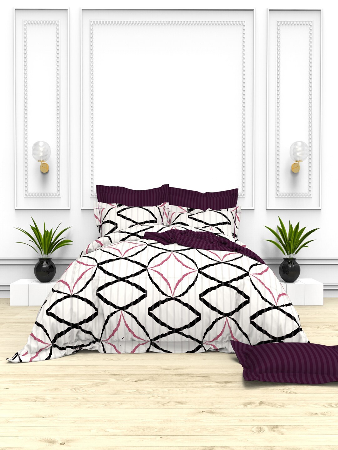 

THE WHITE MOSS Pink & White 100% Cotton 220 TC King Bedsheet with 4 Pillow Covers