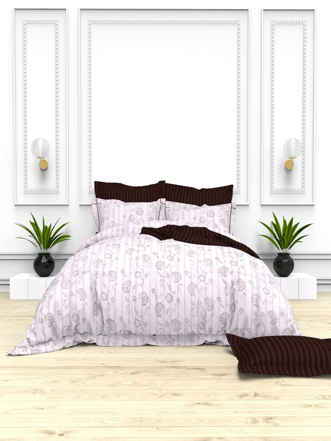 

THE WHITE MOSS Pink & White Floral 100% Cotton 220 TC King Bedsheet with 4 Pillow Covers