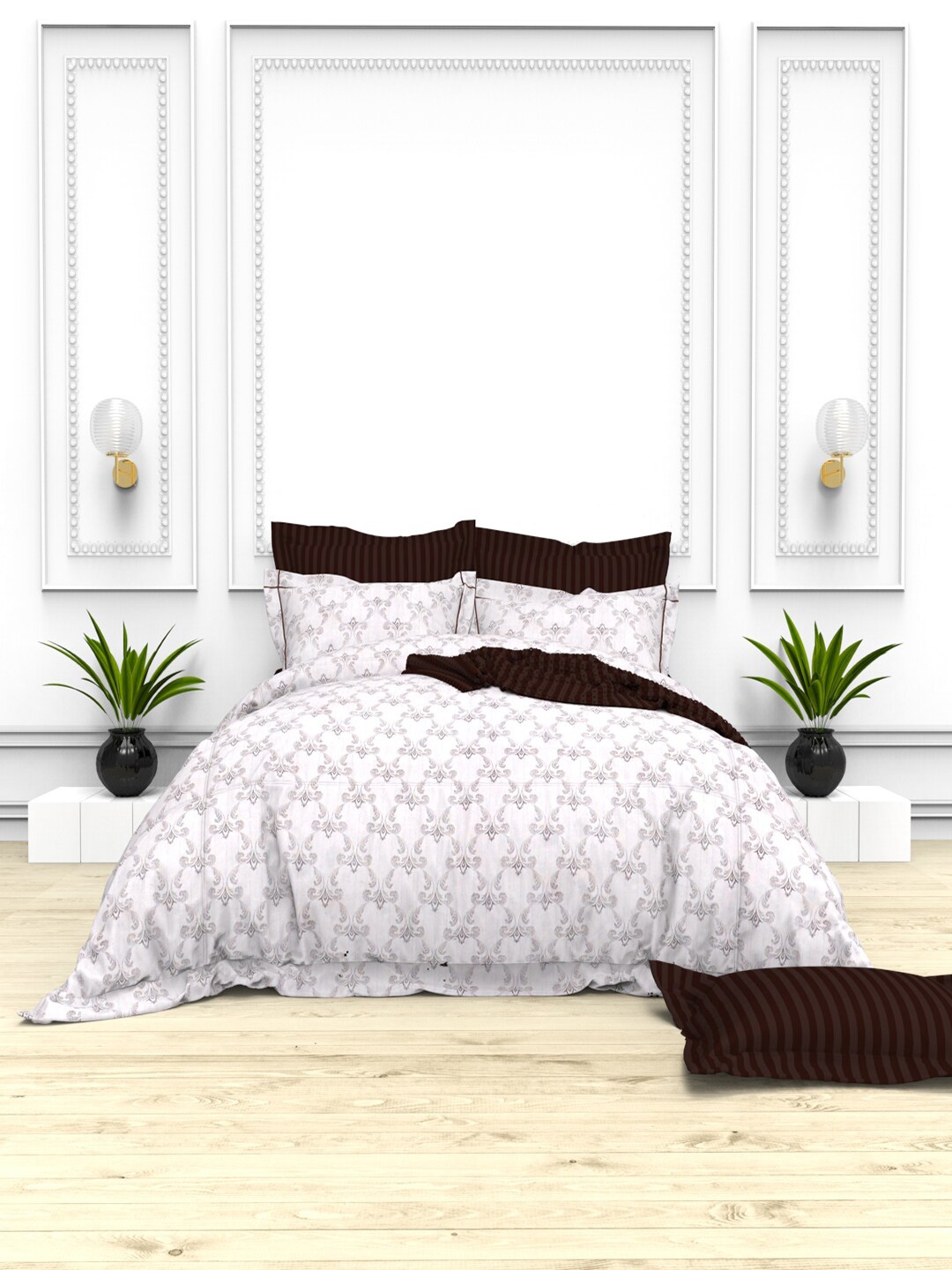 

THE WHITE MOSS 100% Cotton 220 TC King Bedsheet with 4 Pillow Covers