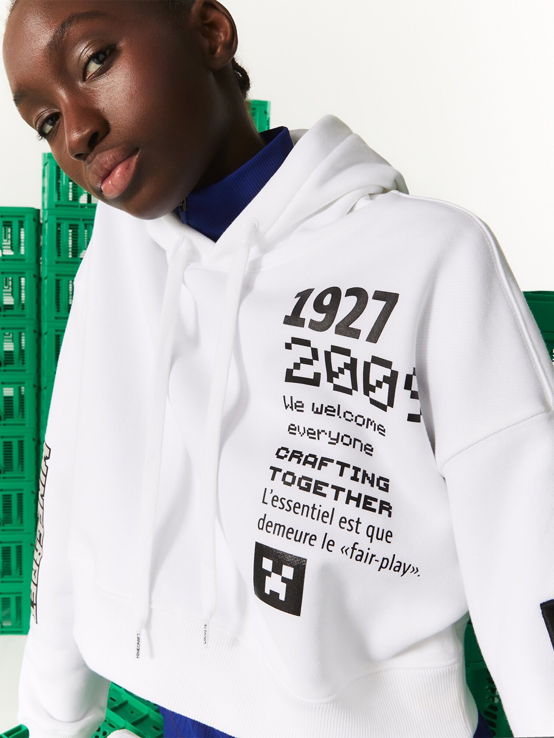 

Lacoste Women Printed Fleece Hooded Sweatshirt, White