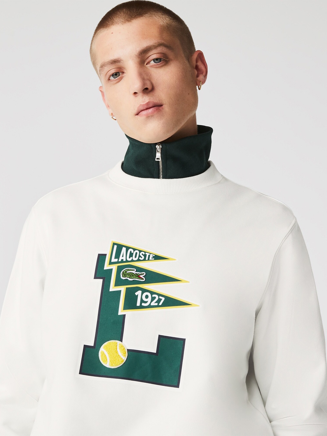 

Lacoste Men Printed Cotton Sweatshirt, Off white