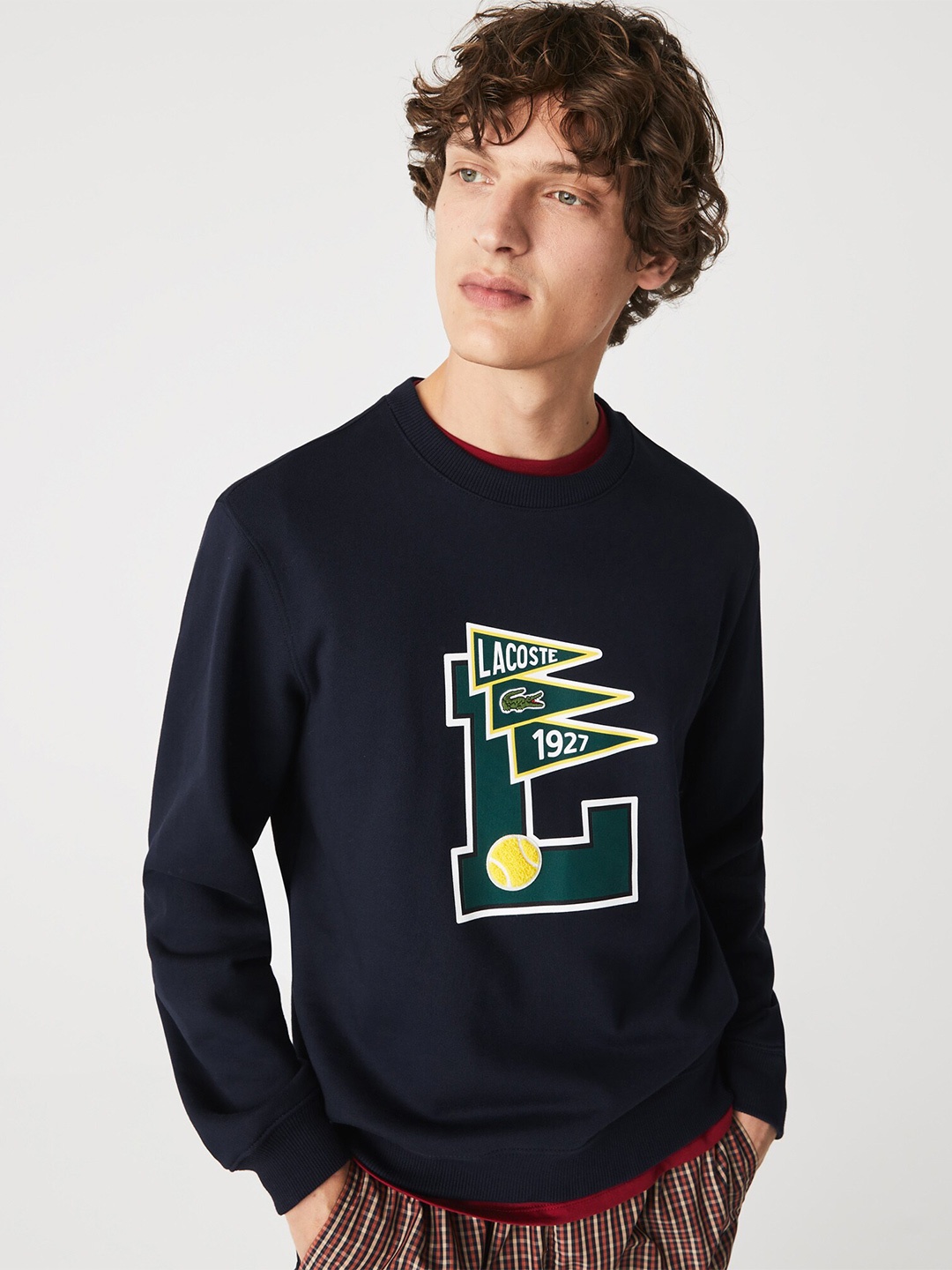 

Lacoste Men Printed Fleece Round Neck Sweatshirt, Navy blue