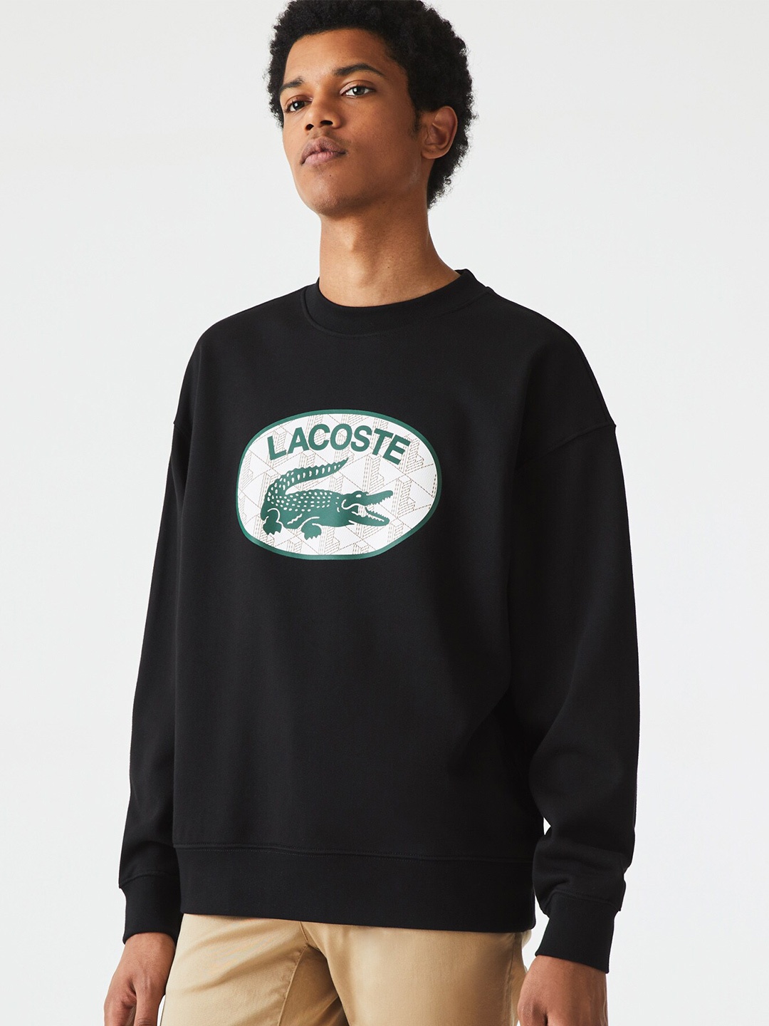 

Lacoste Men Printed Cotton Round Neck Sweatshirt, Black