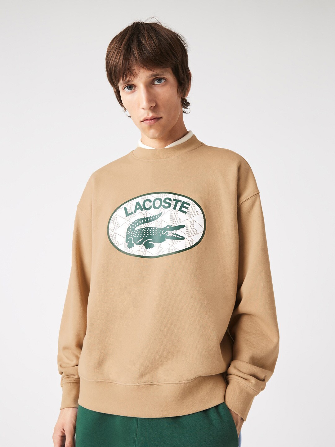 

Lacoste Men Printed Cotton Round Neck Sweatshirt, Beige