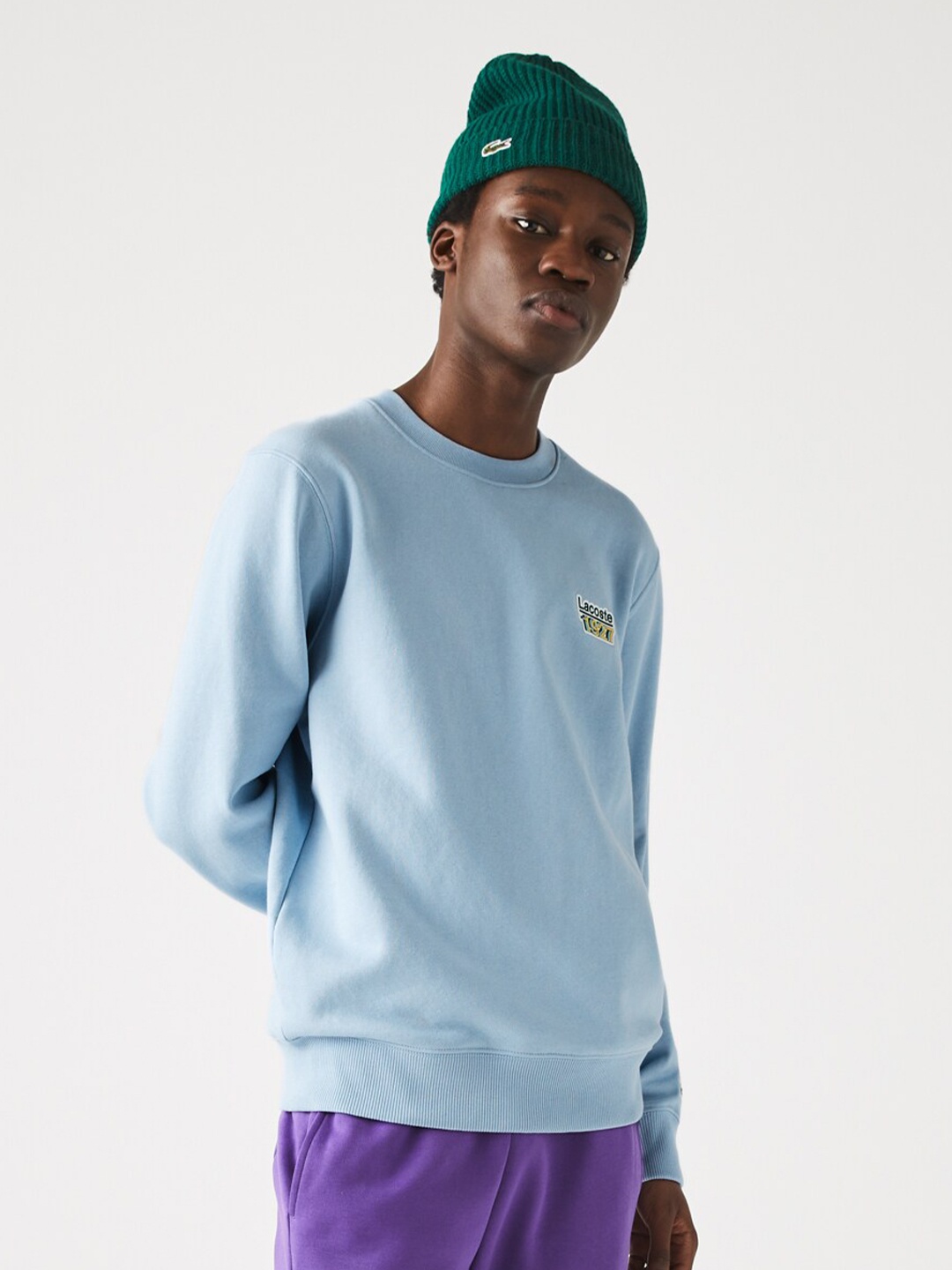 

Lacoste Men Fleece Round Neck Sweatshirt, Turquoise blue