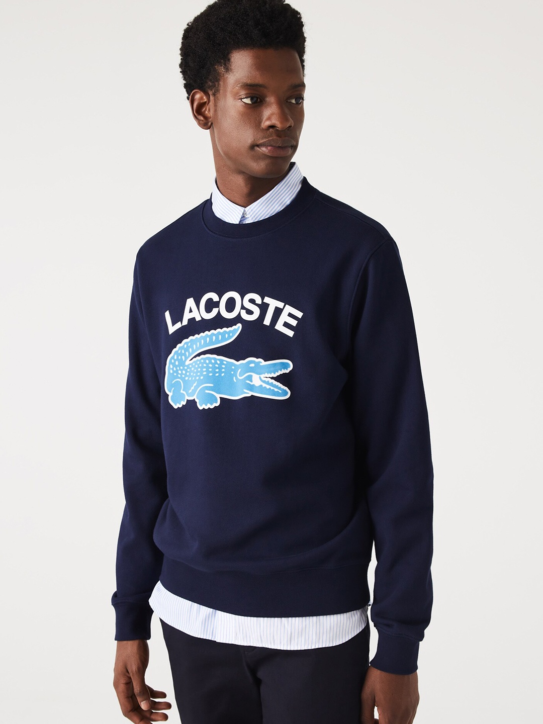 

Lacoste Men Printed Cotton Round Neck Sweatshirt, Navy blue