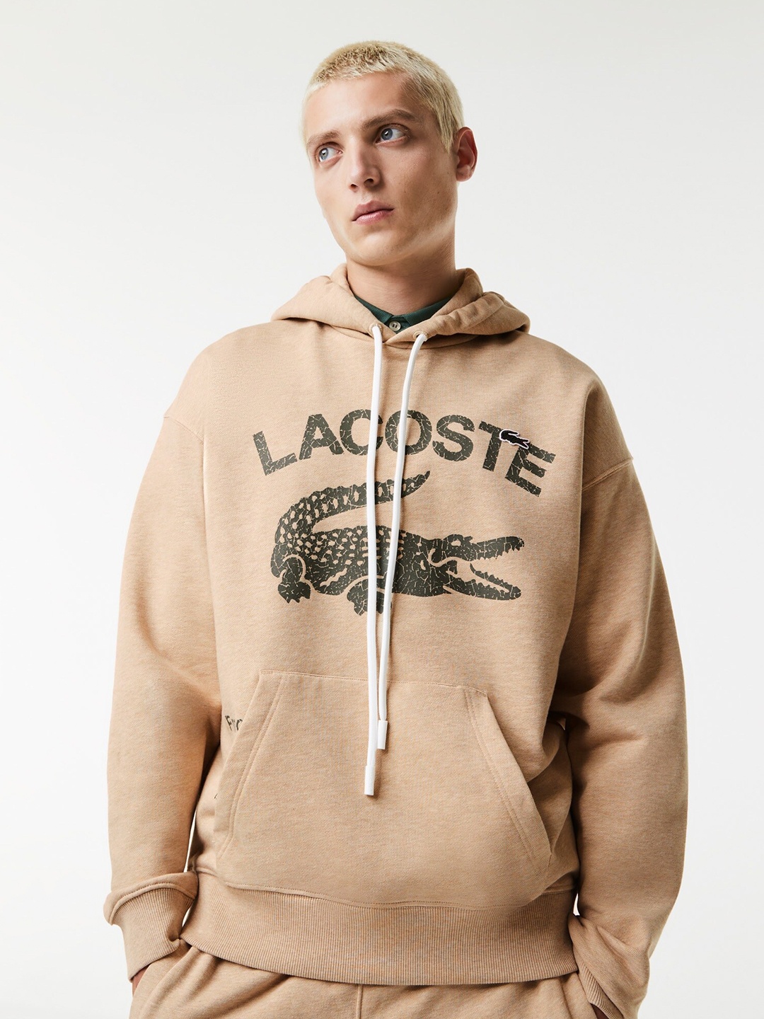 

Lacoste Men Printed Cotton Hooded Sweatshirt, Beige