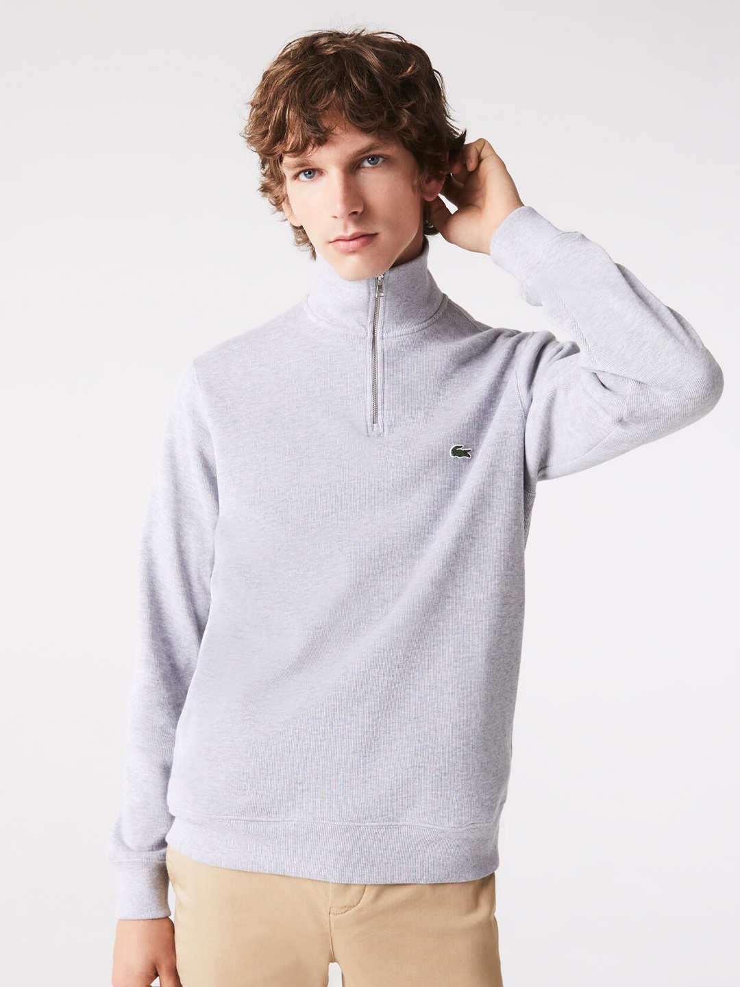 

Lacoste Men Cotton Half Zipper Long Sleeves Sweatshirt, Grey