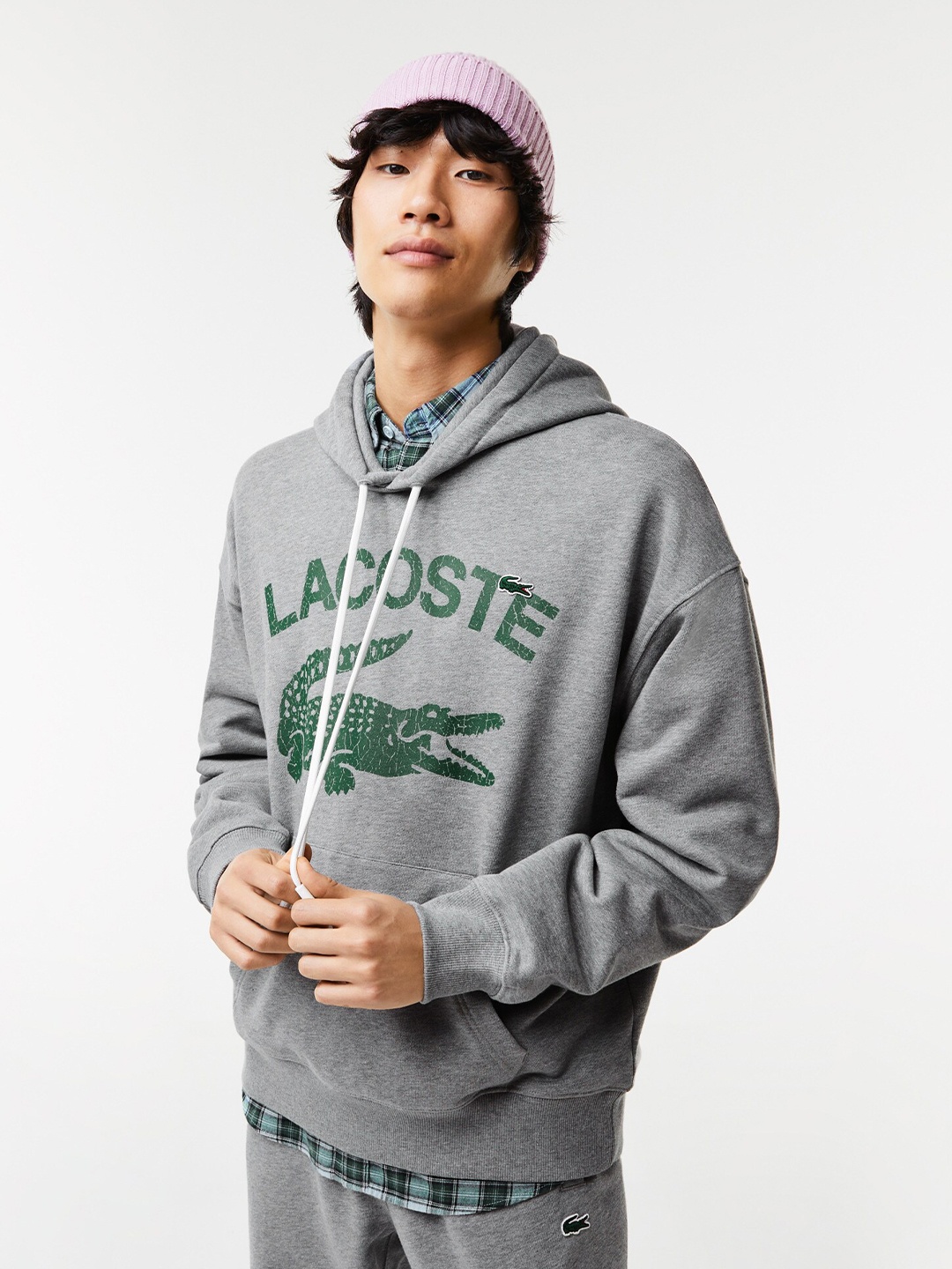

Lacoste Men Printed Cotton Hooded Sweatshirt, Grey