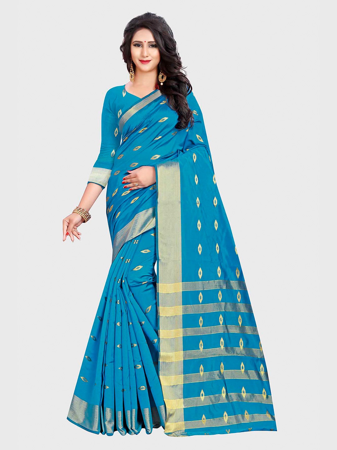 

Indian Fashionista Batik Zari Silk Cotton Chanderi Saree, Blue