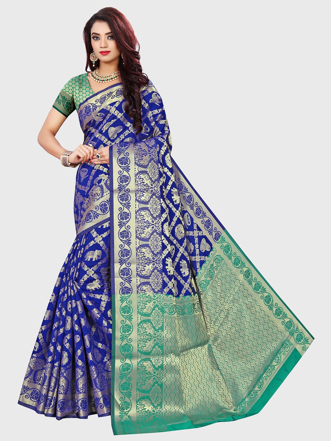 

Indian Fashionista Woven Design Zari Art Silk Maheshwari Saree, Blue